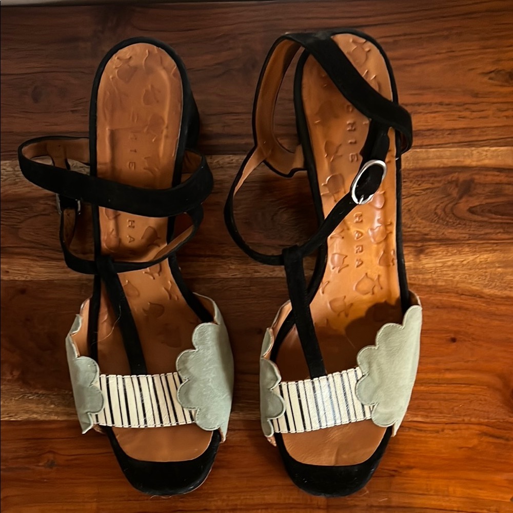 Chie Mihara Black and Cream Sandals with Elegant Design Size 40